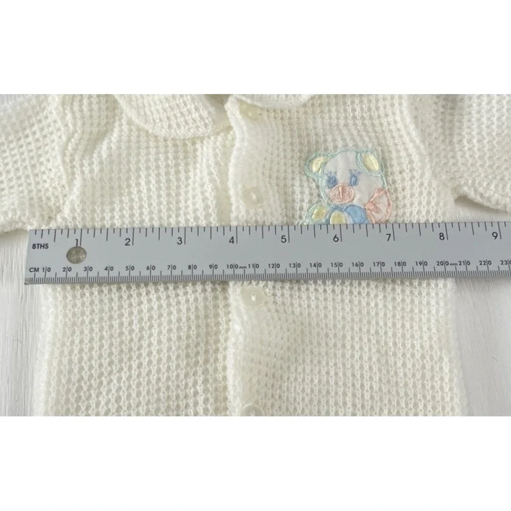 Vintage knit retro 90s childwise Button cardigan‎ sweater 0-6months Teddy Bear